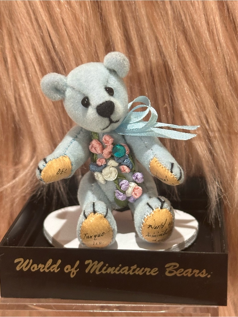 Blue Cashmere Miniature Bear Text Print